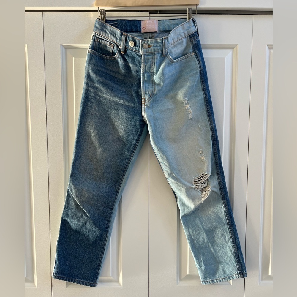 Revice Denim Dual Tone High Waisted Straight Leg Jeans | Size 28